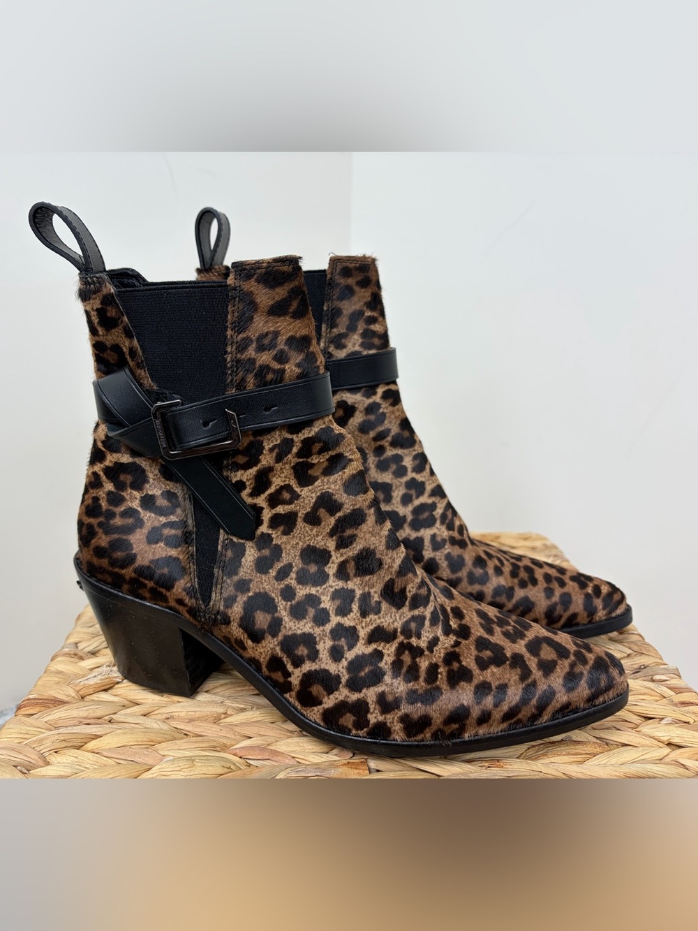 Zadig & Voltaire Leopard Print Ankle Boots with Black Strap